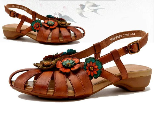2026 Summer New Style Leather Sandals for Women - Comfortable and Versatile Cowhide Low Heel Shoes