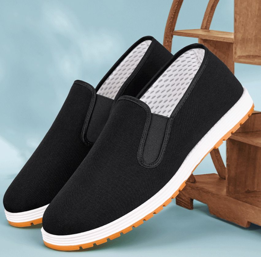 Traditional Beijing Cloth Shoes. High-quality Spring New Style. Thick Sole with Anti-Slip Rubber Bottom Black Cloth Shoes