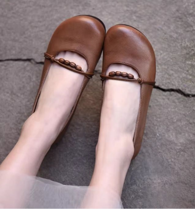 Mary Jane Women's Shoes 2026 New Style Flat Sandals, Slender Toe, Beaded Round Toe Shoes