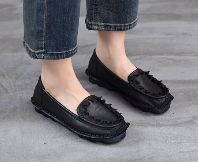 Handmade Vintage Leather Flower Shoes for Women