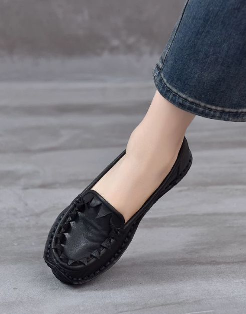 Handmade Vintage Leather Flower Shoes for Women