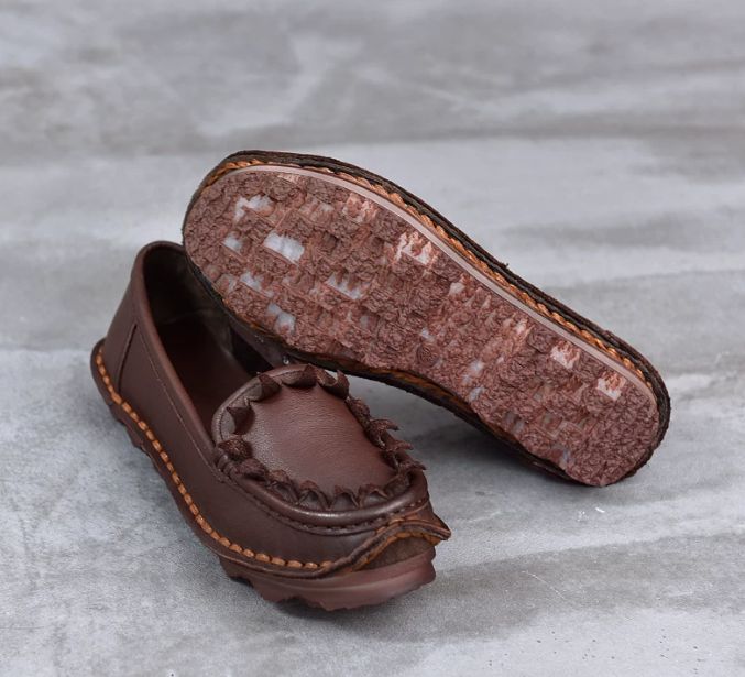Handmade Vintage Leather Flower Shoes for Women