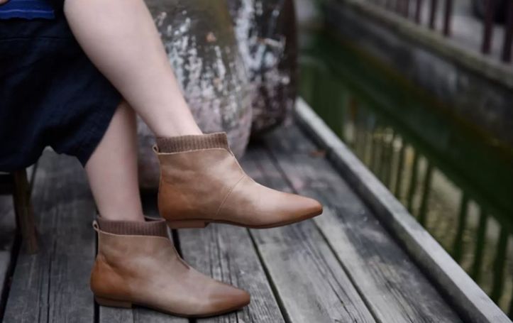 Handmade Flat Boots Knitted and Comfortable Suitable for All Occasions Mom Shoes Made of Genuine Leather Women's Boots