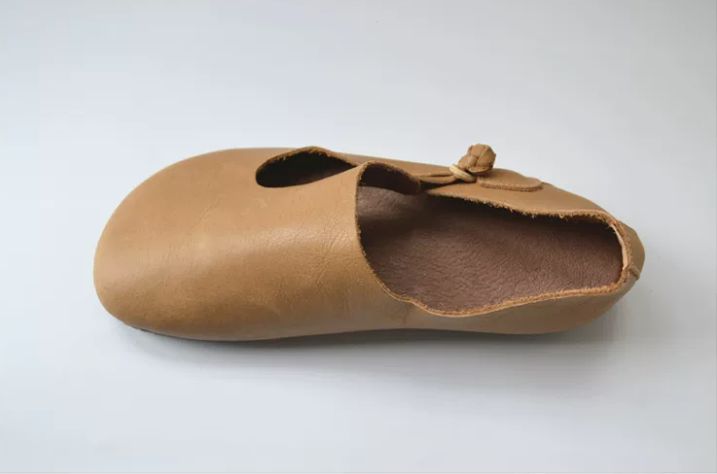 Handmade Leather Soft Flat Shoes For Women Retro Design With a Large Round Toe
