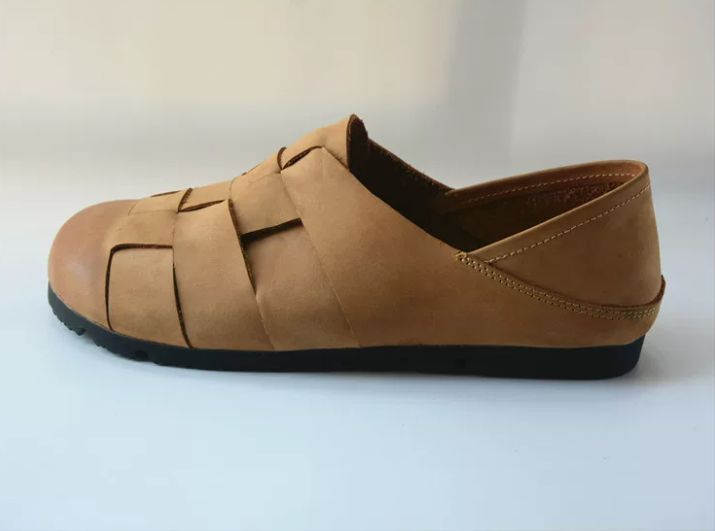 Retro Shoe with Genuine Leather Soft Sole Ankle Strap Woven Style Retro Charm