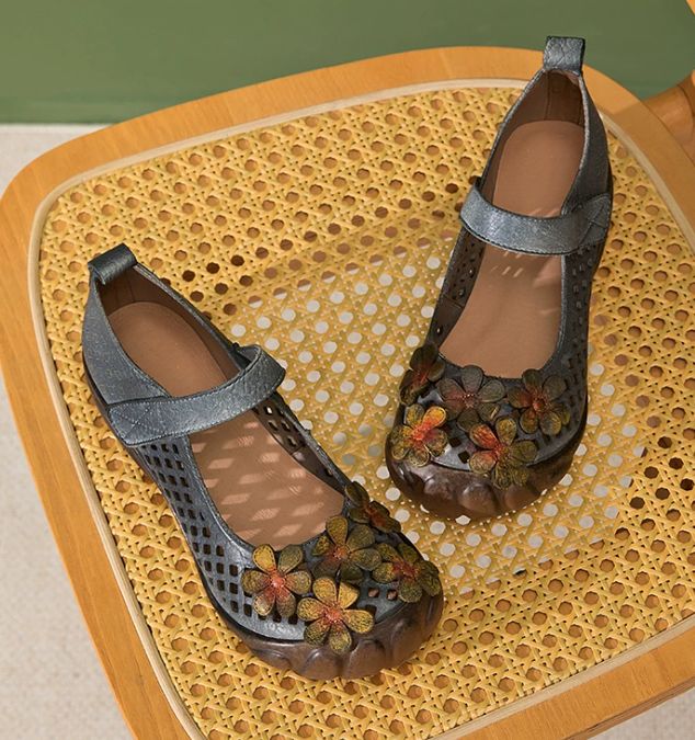 Handmade Leather Flower Shoes for Women