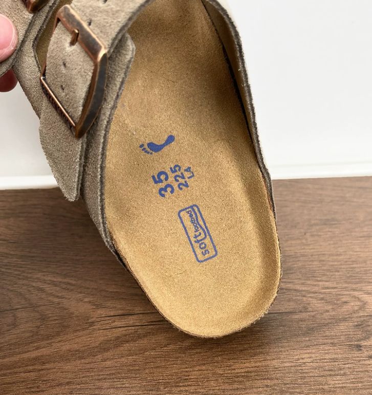Spring and Summer Leather Bocken Shoes Casual Cowhide Leather Upper Sandals Cork Flat Slippers Women's Bocken Outerwear Shoes