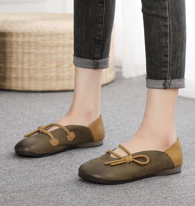 Handmade Vintage Leather Flat Shoes for Women