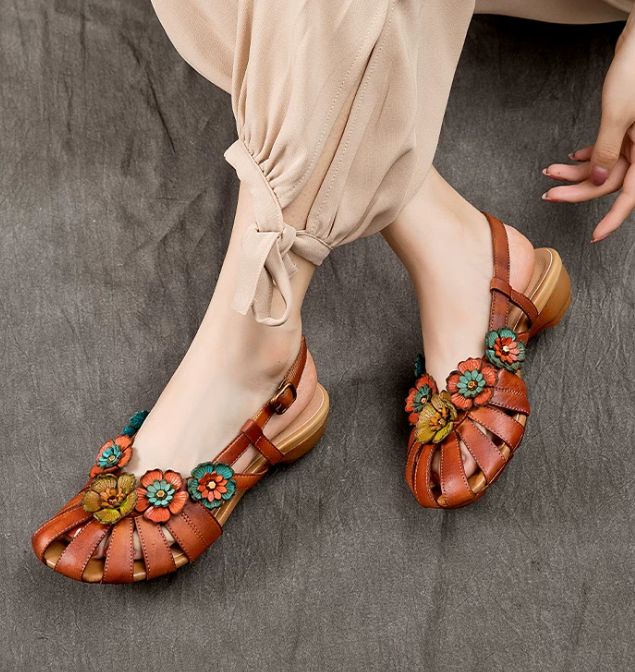 2026 Summer New Style Leather Sandals for Women - Comfortable and Versatile Cowhide Low Heel Shoes