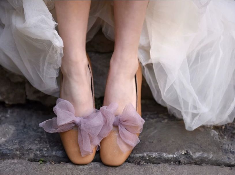Lace-up Flat Shoes Low-cut Square Bow Tie Single Shoes for Women