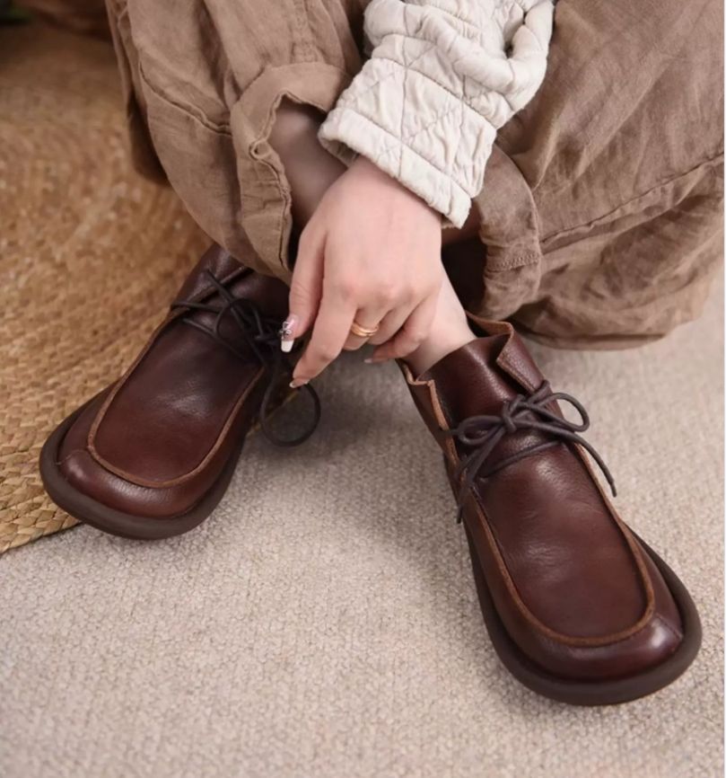 Original British-Style Platform Martin Boots for Women Made of Genuine Leather Flat Shoes