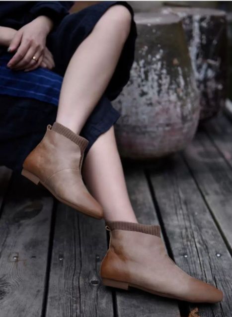 Handmade Flat Boots Knitted and Comfortable Suitable for All Occasions Mom Shoes Made of Genuine Leather Women's Boots