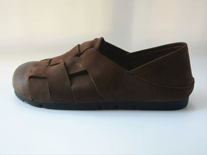 Retro Shoe with Genuine Leather Soft Sole Ankle Strap Woven Style Retro Charm