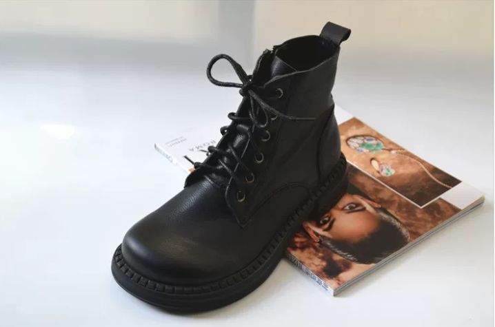 Handmade Leather Shoes for Women Retro Artistic Soft Martin Boots - Genuine Leather - Vintage Colorful Artistic Loose Big-Footed Fat-Toed Short Boots