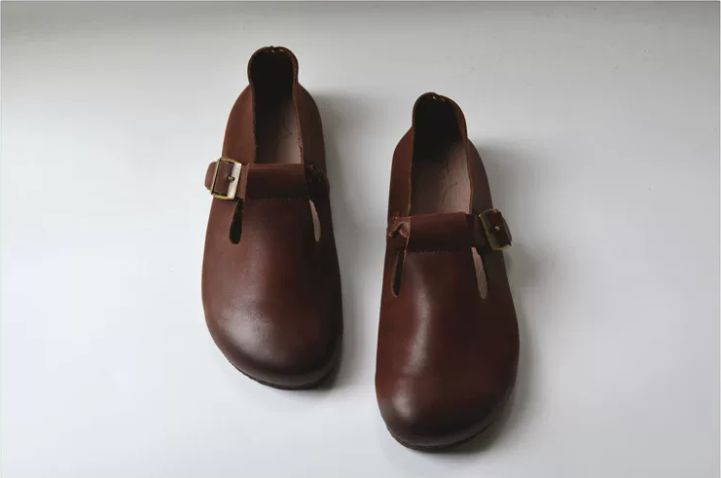 Casual Shoes, Genuine Leather, Flat Sole, Soft Top-Grain Cowhide, Wedge-Shaped Shoes, Women's Daily Versatile,Retro Style