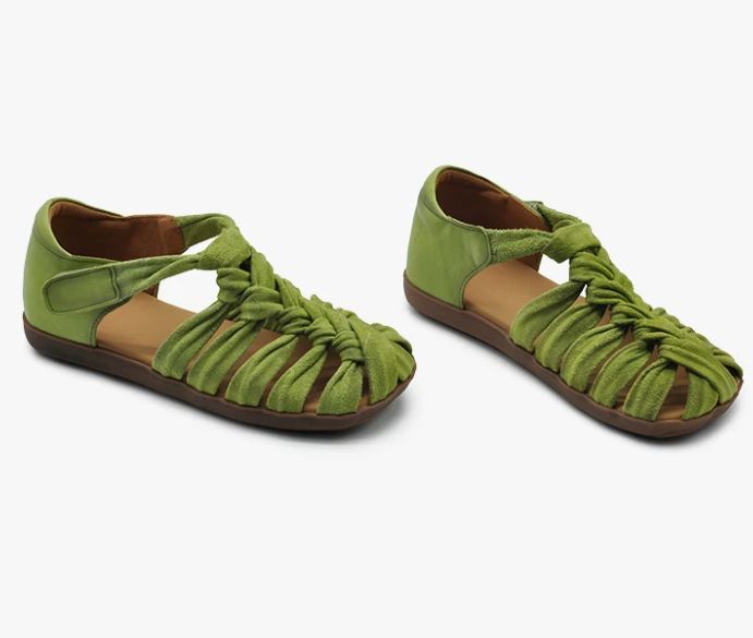 Retro Headband Sandals for Women, Genuine Leather Woven Roman-style Flat Shoes
