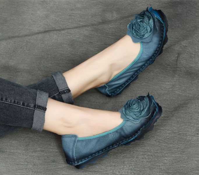 Handmade Vintage Leather Flower Shoes for Women