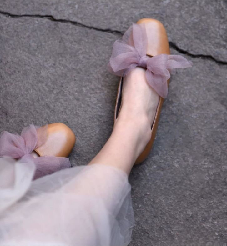 Lace-up Flat Shoes Low-cut Square Bow Tie Single Shoes for Women