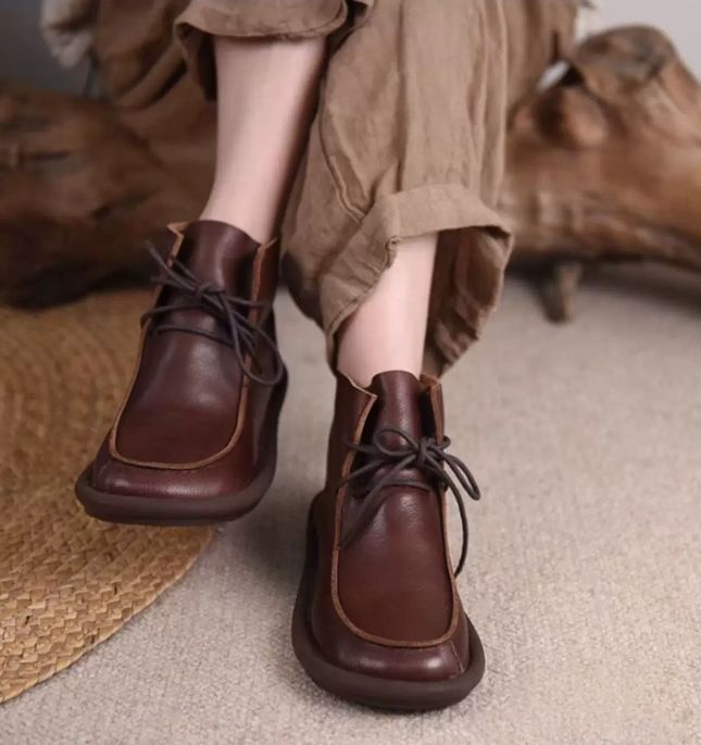 Original British-Style Platform Martin Boots for Women Made of Genuine Leather Flat Shoes