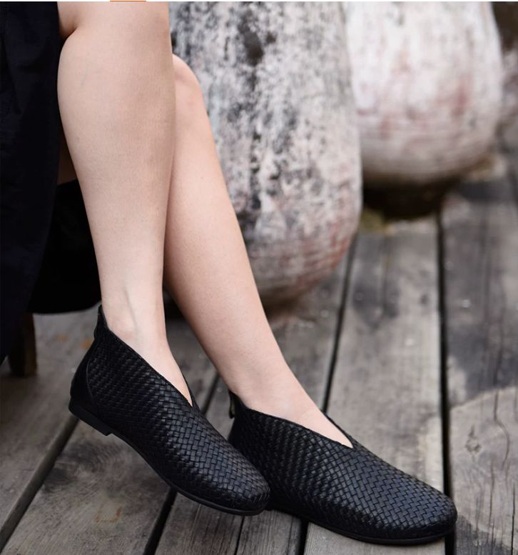 Flat Short Boots, Nude Boots, Hand-Woven Leather Women's Shoes, Genuine Leather Women's Boots