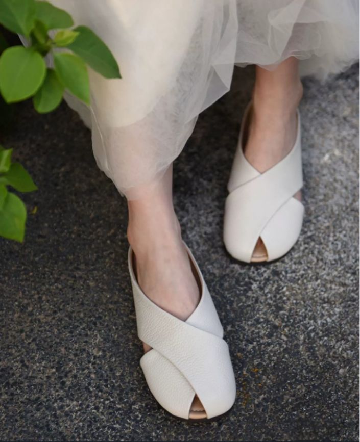 Handmade Leather Slippers for Women Flat-bottomed, Casual, Versatile, Soft-Soled, Fish-Toe Style Flip-Flop, Suitable for Outerwear