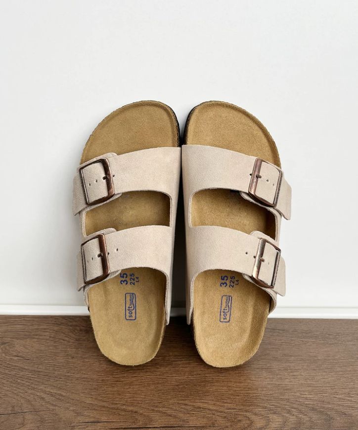 Spring and Summer Leather Bocken Shoes Casual Cowhide Leather Upper Sandals Cork Flat Slippers Women's Bocken Outerwear Shoes
