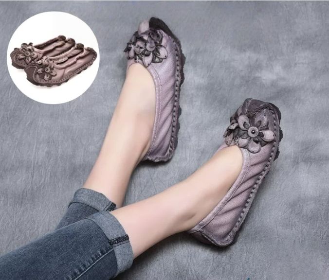 Handmade Vintage Leather Flower Shoes for Women