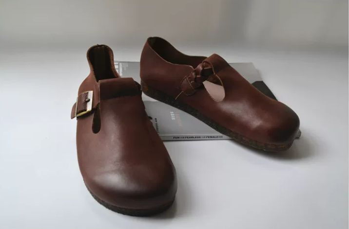 Casual Shoes, Genuine Leather, Flat Sole, Soft Top-Grain Cowhide, Wedge-Shaped Shoes, Women's Daily Versatile,Retro Style