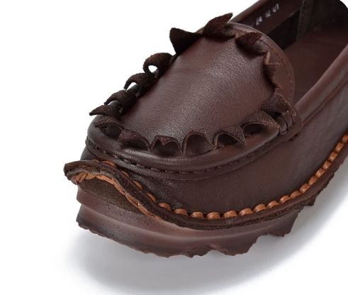 Handmade Vintage Leather Flower Shoes for Women