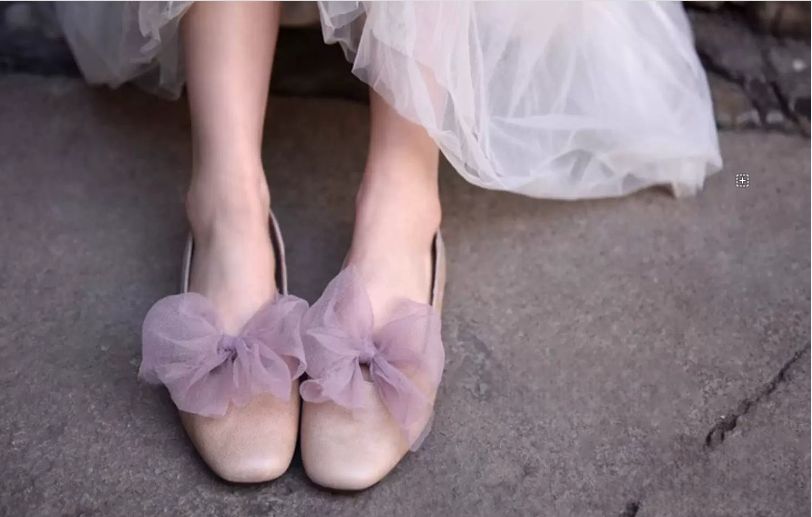 Lace-up Flat Shoes Low-cut Square Bow Tie Single Shoes for Women