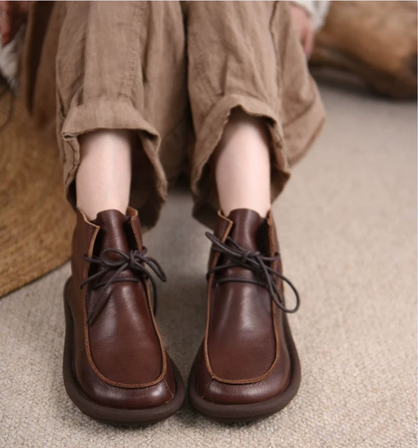 Original British-Style Platform Martin Boots for Women Made of Genuine Leather Flat Shoes