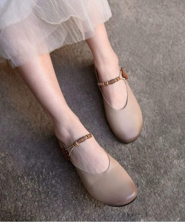 Retro Girl-Style Flowered Single Shoes Mary Jane Shoes Shallow Toe Flat Bottom Soft Sole