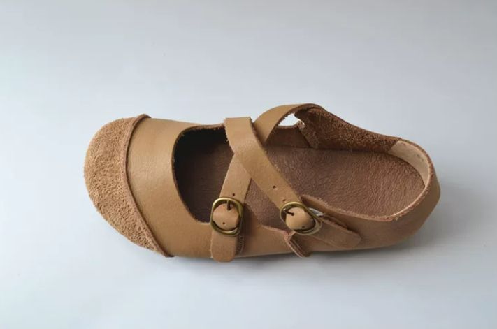 Handmade Cross-buckle Leather Flat Shoes, Retro and Artistic Soft-Soled Shoes Women's Shoes