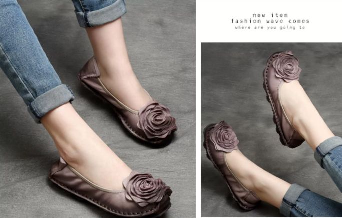 Handmade Vintage Leather Flower Shoes for Women