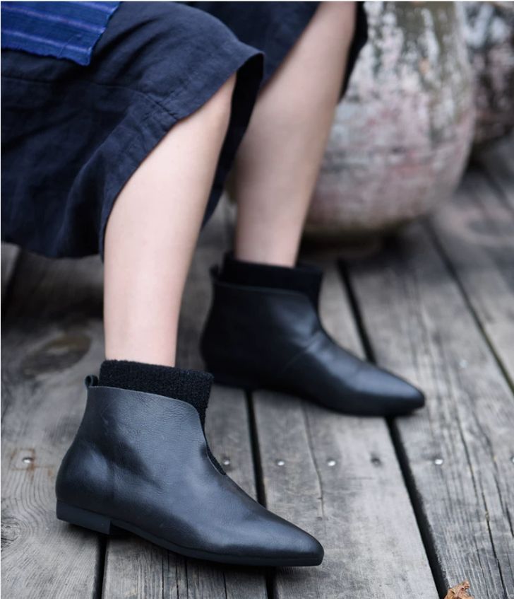 Handmade Flat Boots Knitted and Comfortable Suitable for All Occasions Mom Shoes Made of Genuine Leather Women's Boots
