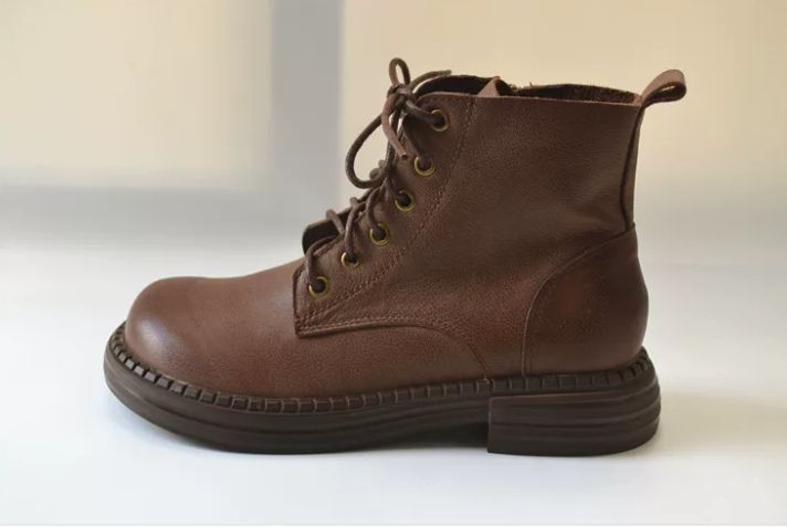 Handmade Leather Shoes for Women Retro Artistic Soft Martin Boots - Genuine Leather - Vintage Colorful Artistic Loose Big-Footed Fat-Toed Short Boots