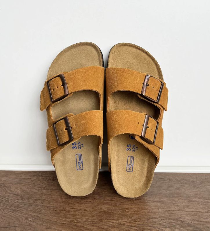 Spring and Summer Leather Bocken Shoes Casual Cowhide Leather Upper Sandals Cork Flat Slippers Women's Bocken Outerwear Shoes