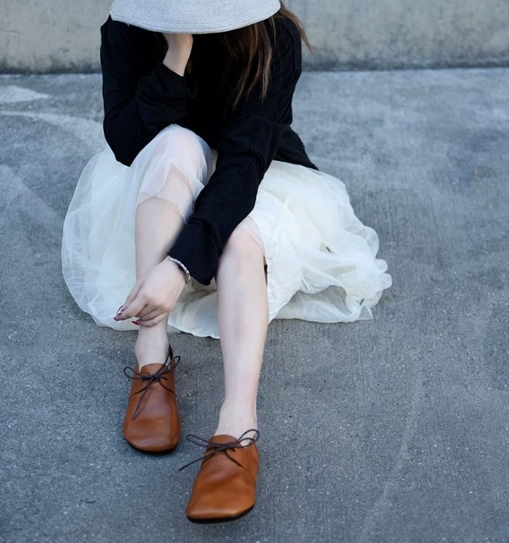 Handmade Vintage Leather Flat Shoes for Women