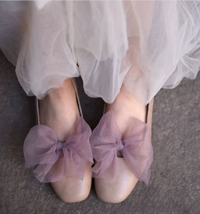 Lace-up Flat Shoes Low-cut Square Bow Tie Single Shoes for Women