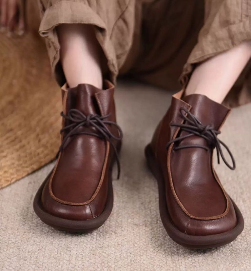Original British-Style Platform Martin Boots for Women Made of Genuine Leather Flat Shoes
