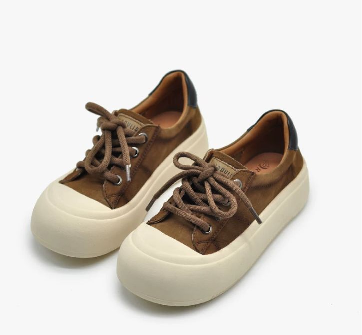 Vintage Thick-Soled Shoes Made of Genuine Leather With Big Heads and Cute Appearance Suitable For Casual Wear