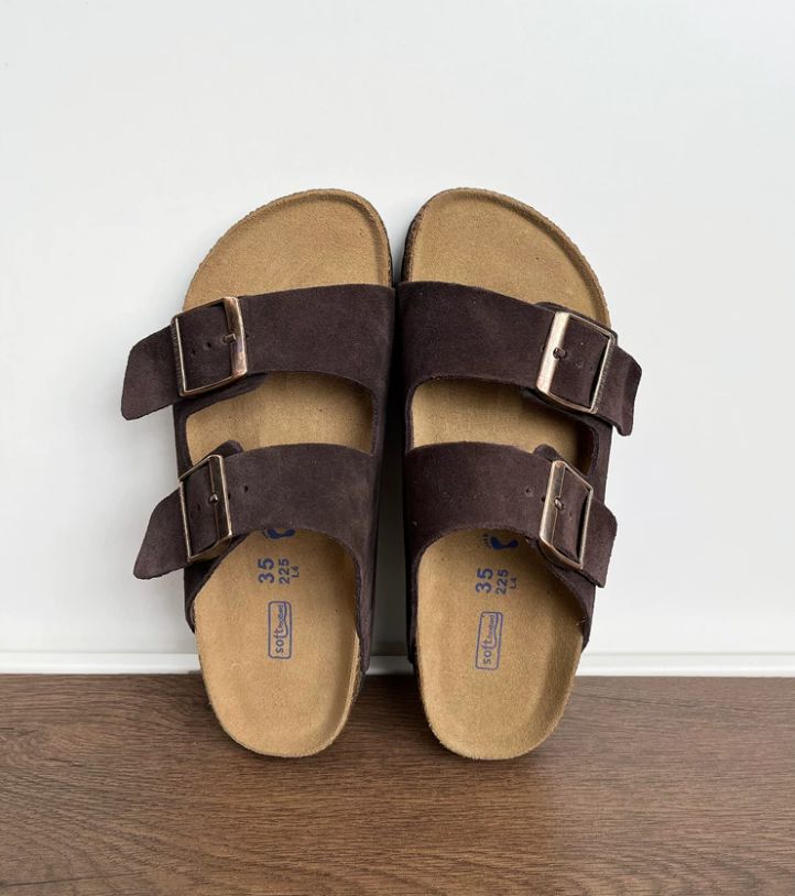 Spring and Summer Leather Bocken Shoes Casual Cowhide Leather Upper Sandals Cork Flat Slippers Women's Bocken Outerwear Shoes