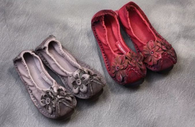 Handmade Vintage Leather Flower Shoes for Women