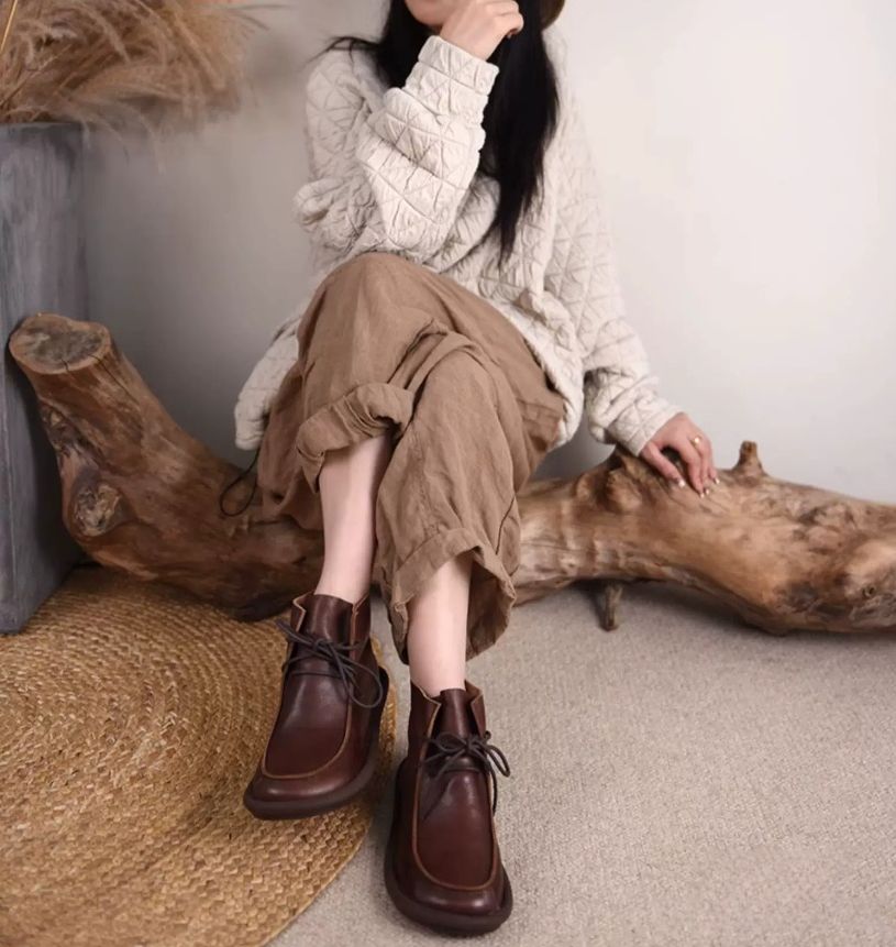 Original British-Style Platform Martin Boots for Women Made of Genuine Leather Flat Shoes