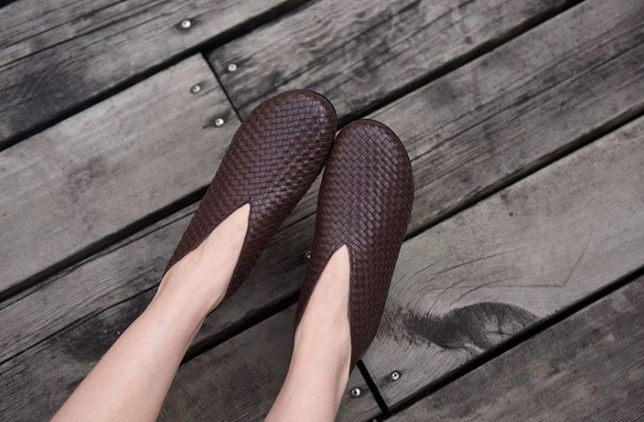 Flat Short Boots, Nude Boots, Hand-Woven Leather Women's Shoes, Genuine Leather Women's Boots