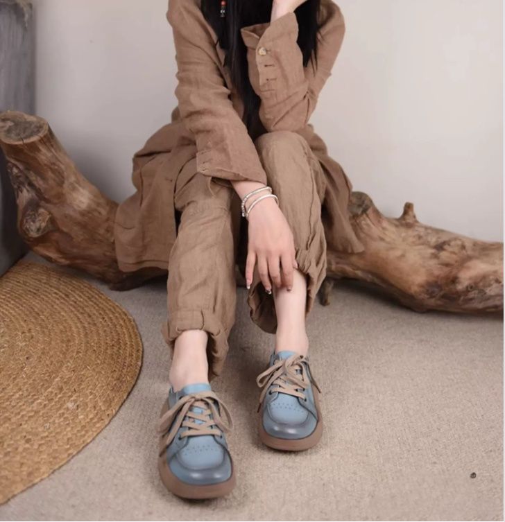 Retro Hong Kong Style Chic Shoes Thick-soled Casual Shoes Sports Shoes Women's Style Genuine Leather