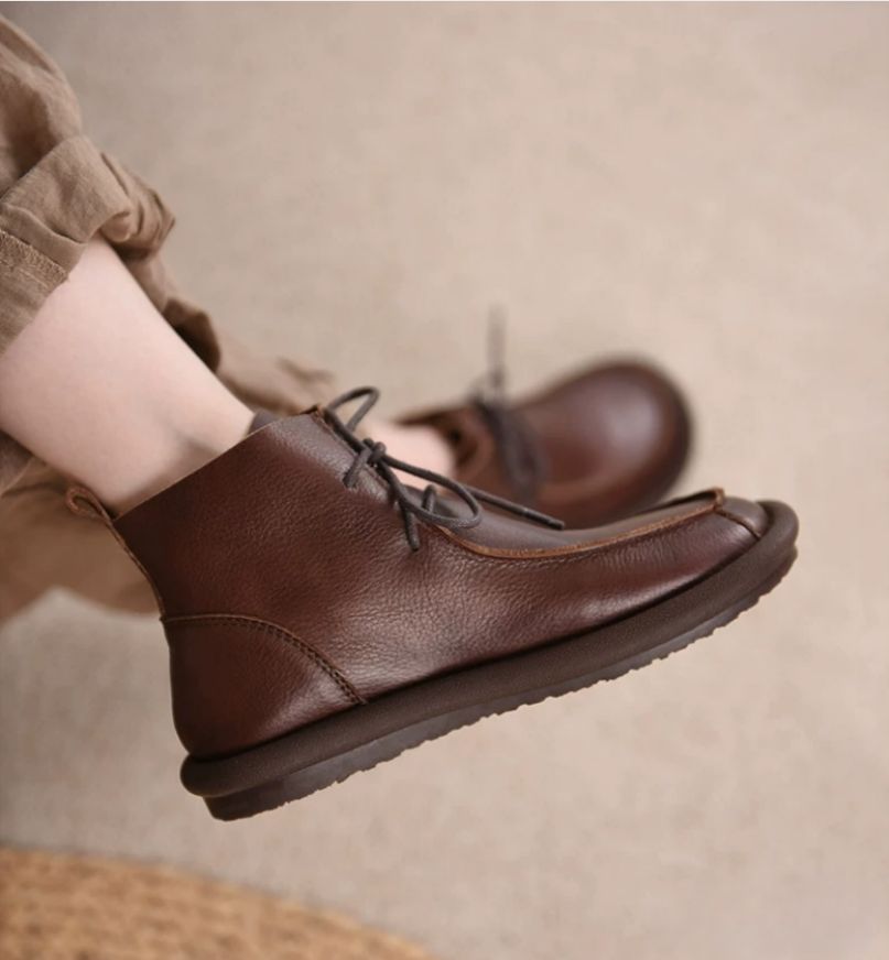 Original British-Style Platform Martin Boots for Women Made of Genuine Leather Flat Shoes