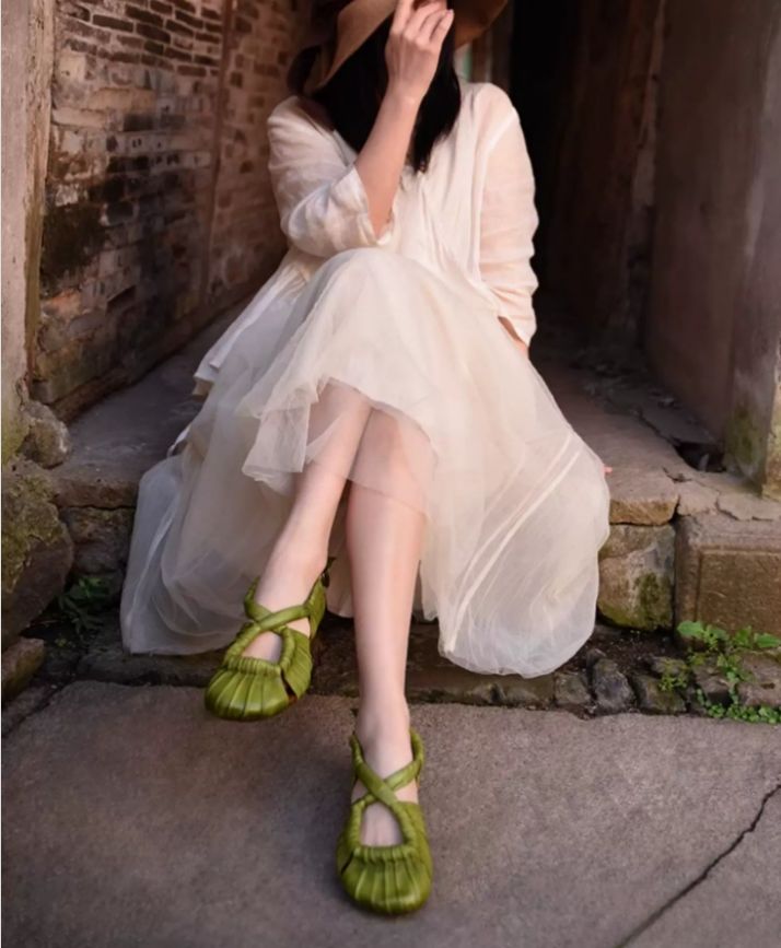 Handmade Vintage Leather Flat Sandals for Women