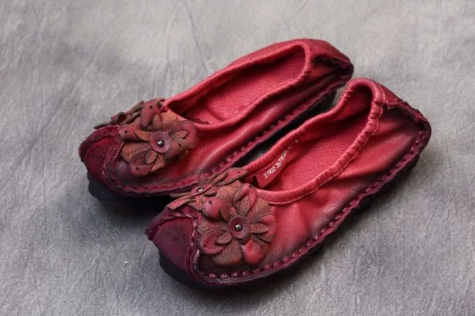Handmade Vintage Leather Flower Shoes for Women