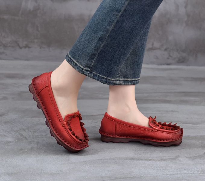 Handmade Vintage Leather Flower Shoes for Women